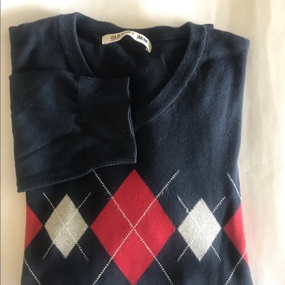 Old Navy Men’s V- Neck Argyle Sweater Black/ Red M - Picture 4 of 11